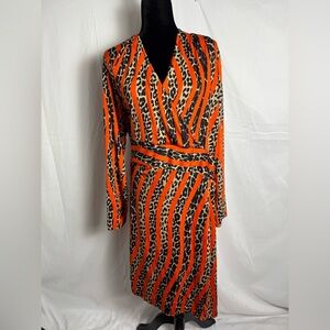 Ashley Stewart 26/28 Orange Leopard Print Surplice Neck Dress